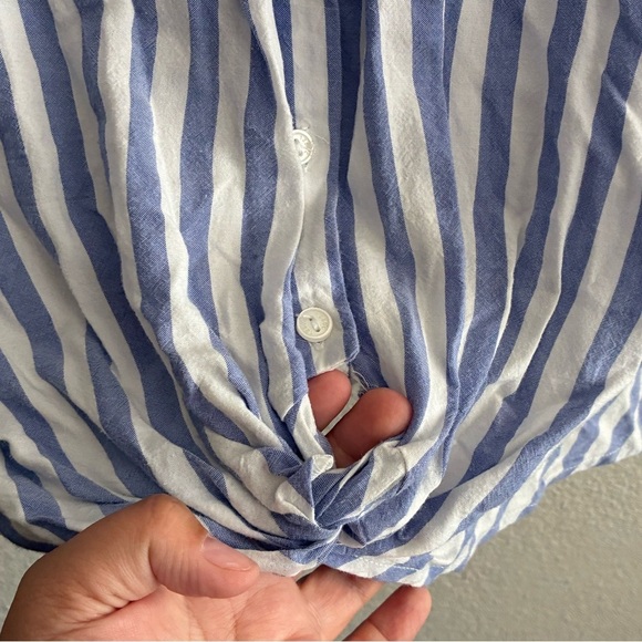 1250C Buttons Down Blue Striped Women's Top L - Picture 6 of 9